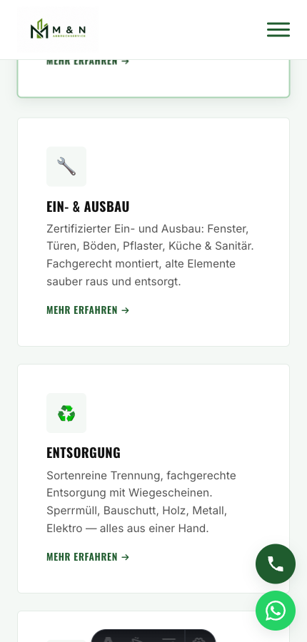 Website von M&N Abbruchservice, gebaut von kurzgebaut